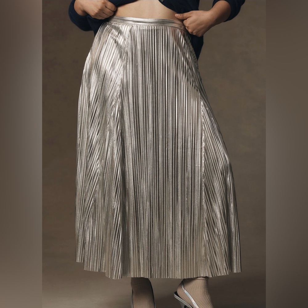 Anthropologie Metallic Silver A-Line Skirt - Picture 8 of 8
